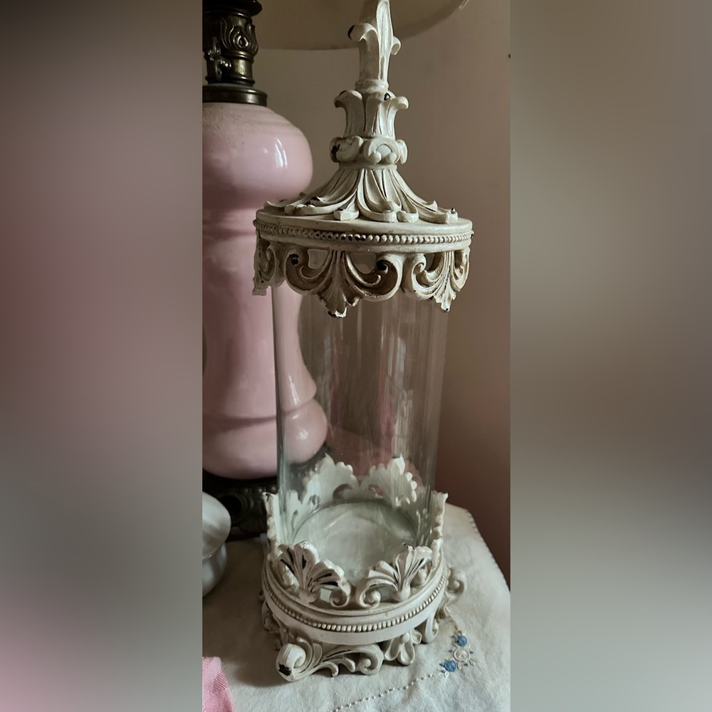 Vintage-Inspired Cream Glass Jar with Decorative Lid